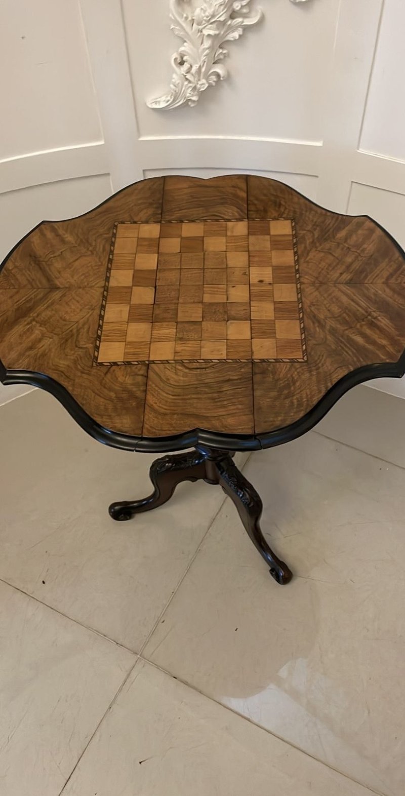 Antique Victorian Quality Burr Walnut Chess Table - Image 8